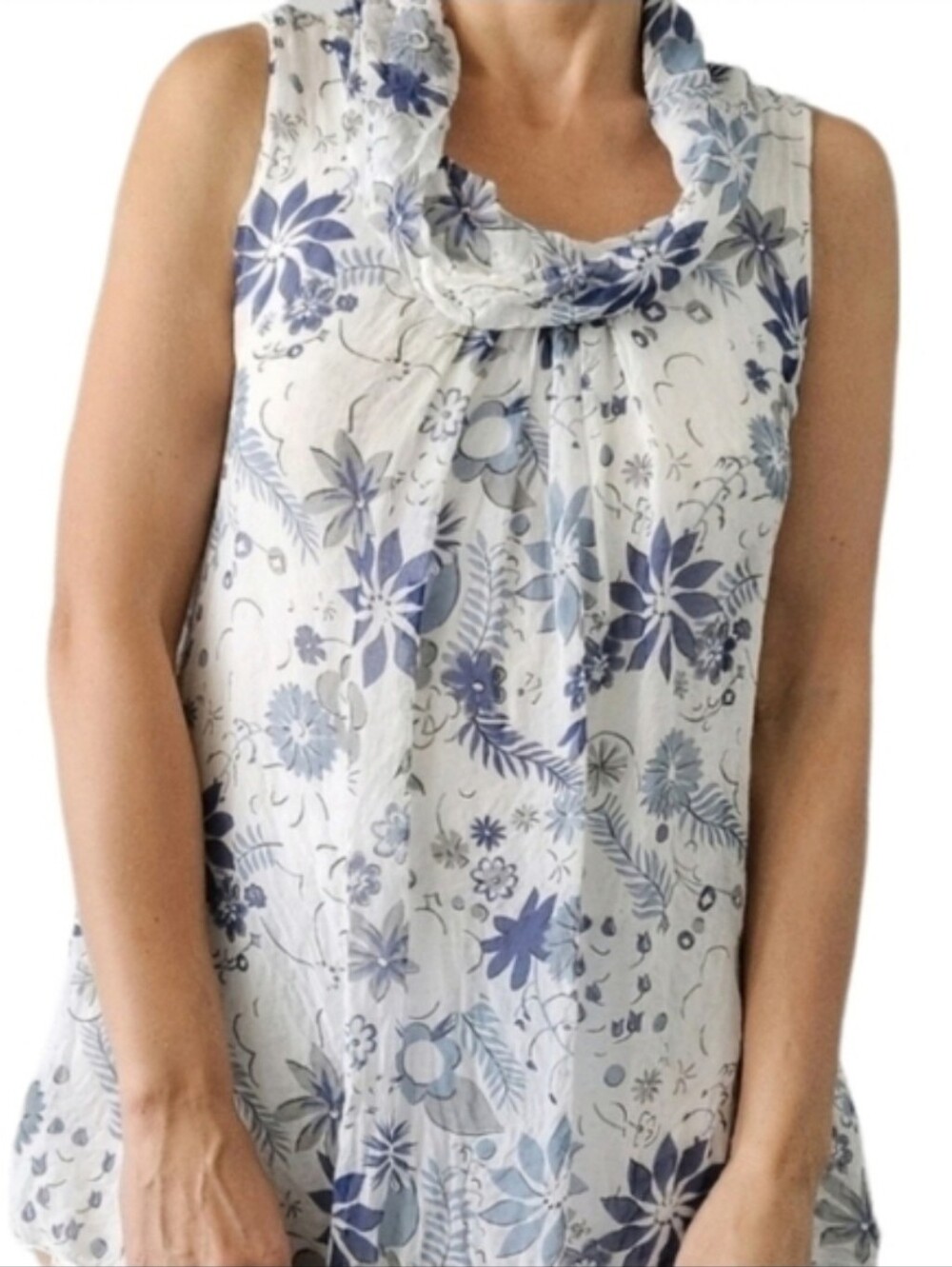 Ambra Blouse Silk Floral Boho-Chic Sleeveless Cowl Neck White Size L